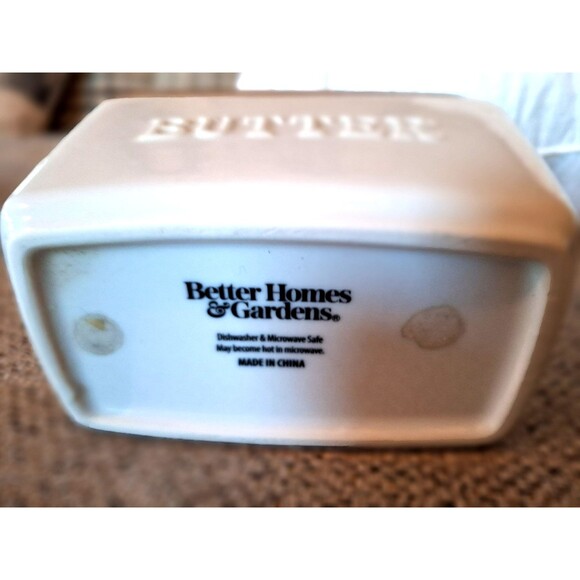 Better‎ Homes Gardens Porcelain Embossed Butter Dish Farmhouse Acacia Wood White - Picture 9 of 9